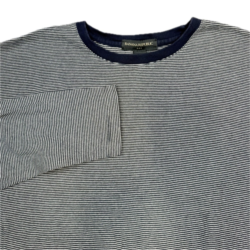 Banana Republic Long Sleeve Shirt Mens Size XXL‎ Black White Micro Stripes 2XL